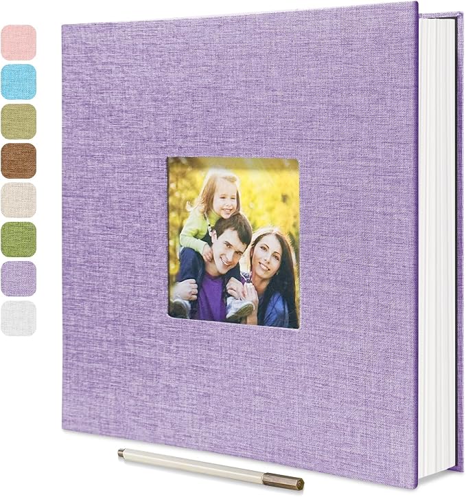 Large Photo Album Self Adhesive, DIY Scrapbook Album for 4x6 8x10 Pictures, 40 Pages Light Purple Linen Cover Memory Book, Ideal Gift for Family Travel Wedding Baby Christmas Anniversary by HoneyTolly