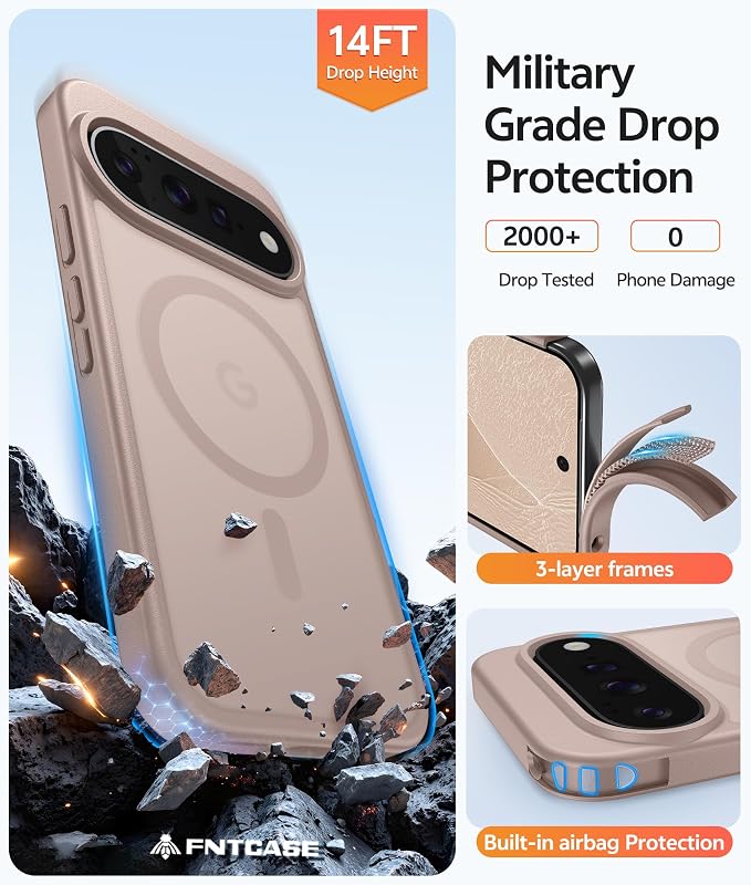 FNTCASE for Google Pixel 11 Pro Case/Pixel 11 Case, with Screen Protector | Fit for Magsafe, Translucent Matte, 14FT Military Grade Drop Protection, Shockproof Protective Phone Cover, Desert Gold - Image 5
