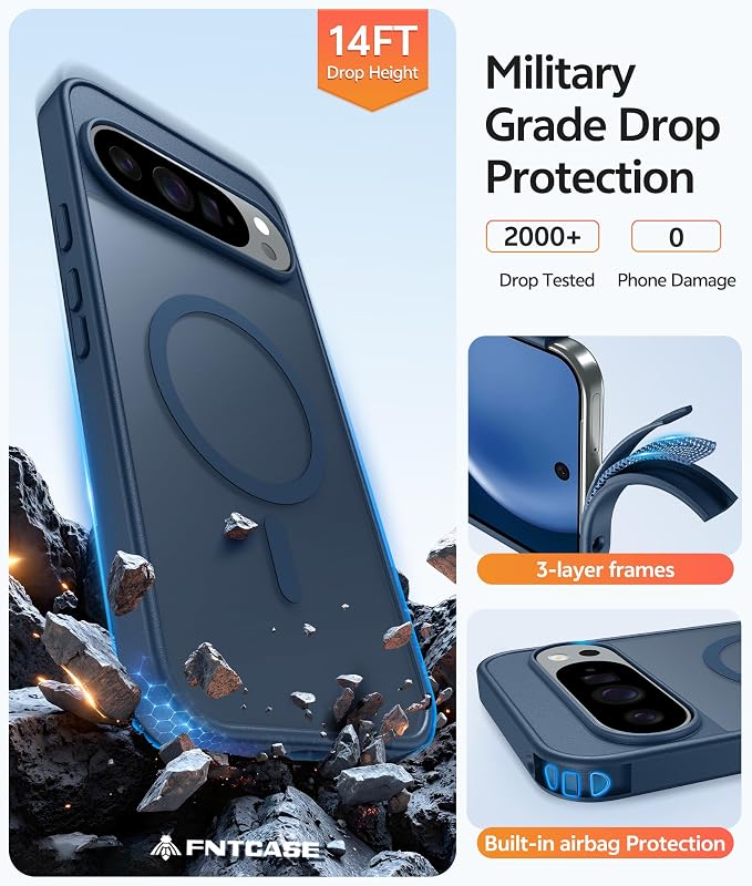 FNTCASE for Google Pixel 10 Pro XL / 9 Pro XL Case, Compatible with Magsafe | Screen Protector, Translucent Matte, 14FT Military Grade Drop Protection, Shockproof Protective Phone Cover, Blue - Image 5