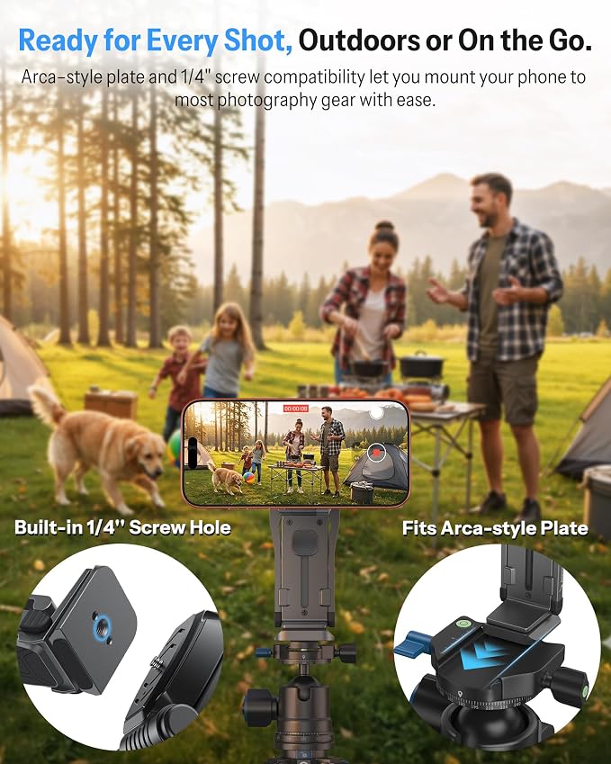 OMOTON TP02-Pro Magnetic Phone Holder, 5-in-1 Tripod Stand with Rear Attachment Plate | Desk, Kitchen, Gym, Vlogging | iPhone 12-17 Series, Grey - Image 4