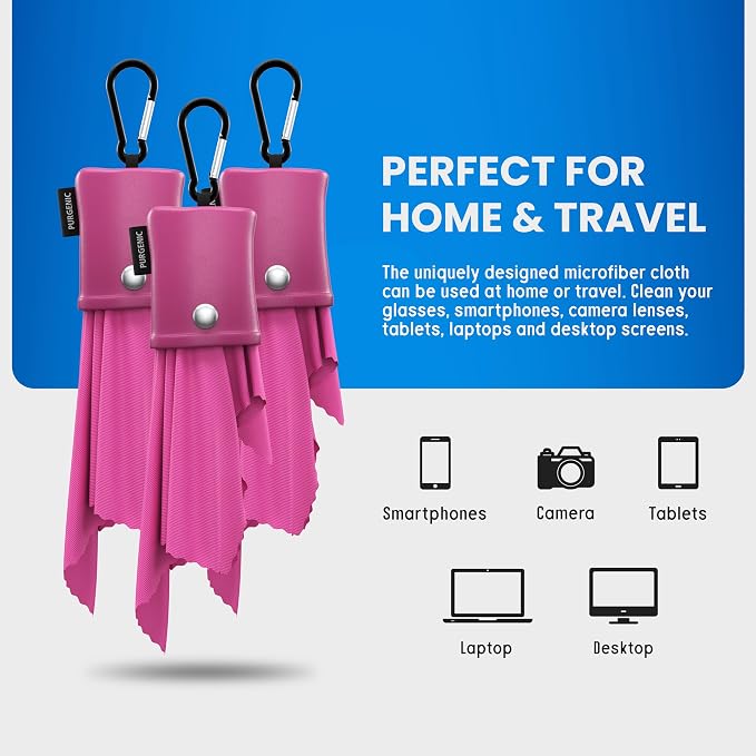 Microfiber Cloth & Glasses Wipes (3 Pack) Lens & Glasses Cleaning Cloth - Eyeglass Cleaner - Camera Lenses & Gadget Delicate Screens - Pink - Image 5