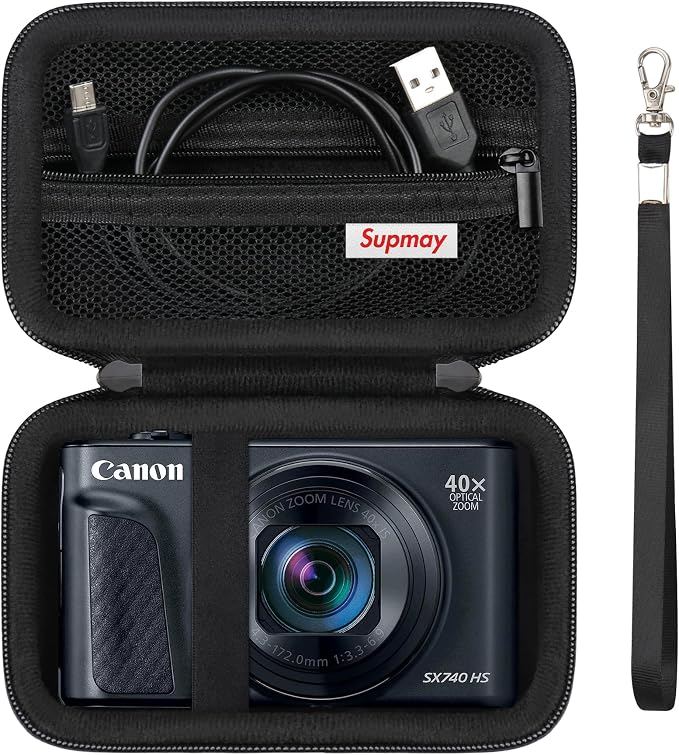 Carrying Case for Canon PowerShot SX740 HS, SX730 HS Camera, Black | SX720 HS, SX620 HS, G7 X Mark III, G7 X Mark II Digital Camera, Storage Holder Travel Bag with Mesh Pocket for Battery Pack by Supmay