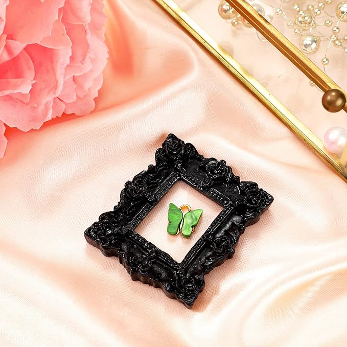 Vicenpal 40 Pcs Black Mini Vintage Picture Frames Bulk | Small Vintage Photo Frames, Antique, Resin, Baroque, Ornate, Cute Wallet Size, for DIY Jewelry Gifts Christmas Wedding Decor - Image 2