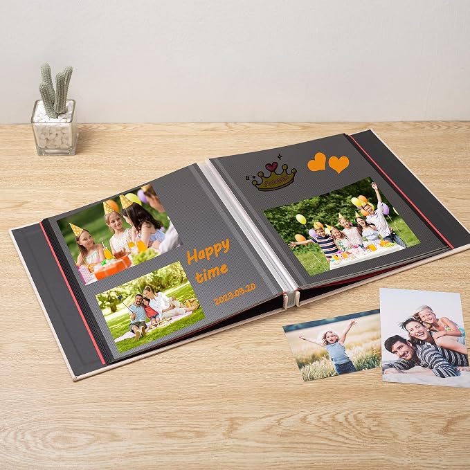 Photo Album Self Adhesive Scrapbook 3x5 4x6 5x7 6x8 Magnetic Album DIY Scrap Book 11x10.6 Inch 40 Black Sticky Pages Linen Cover Beige DIY Photo Album - Image 2