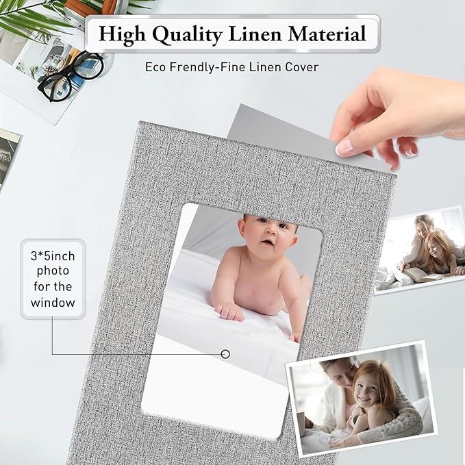 Small Photo Album 4x6,Linen Cover Slide-in Mini Photo Album Book Can Holds 100 4x6 Photos with 50 Black Sheets for Baby Family Pictures Artwork or Postcards Storage (Gray) - Image 5