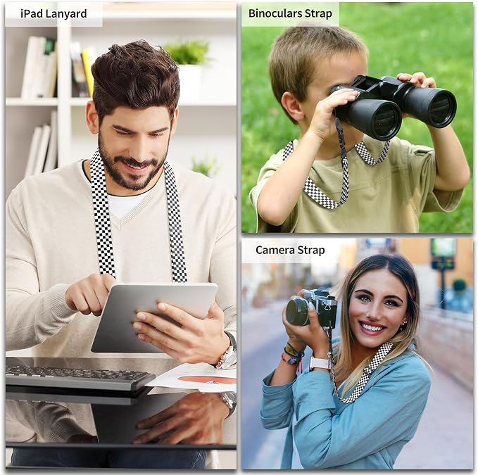 FIEIL Nylon iPad Strap, Adjustable Camera Neck Strap, Comfortable Shoulder Strap for iPad, Cellphone Tablet, Camera, Laptop, Binocular, Luggage Bag (Black and White Checkered Universal Neck Lanyard) - Image 2
