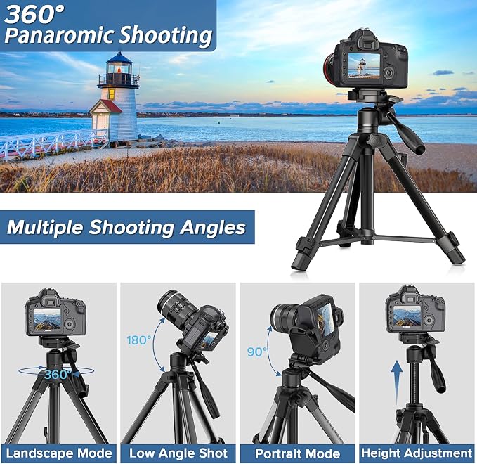69" Camera Tripod Monopod with 3-Way Swivel Head, Aluminum Camera Stand | Camera Tripod with Quick Release Plate & Carry Bag, Fits Canon Nikon DSLR, GoPro, Video Cameras, Camcorders and Smartphones - Image 4