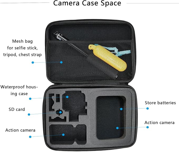 Large Camera Carrying Case Compatible with Gopro Hero 13 12 11 10 9 8 7/AKASO EK7000 Brave 4 Brave 7 V50X/DJI Action 5 Pro/ODDV/Xilecam/Jadfezy/SJCAM/APEXCAM/Vemont Action Cam, Travel Camera Case | Compatible with Go pro Hero 13 12 11 AKASO EK7000 Brav... - Image 2