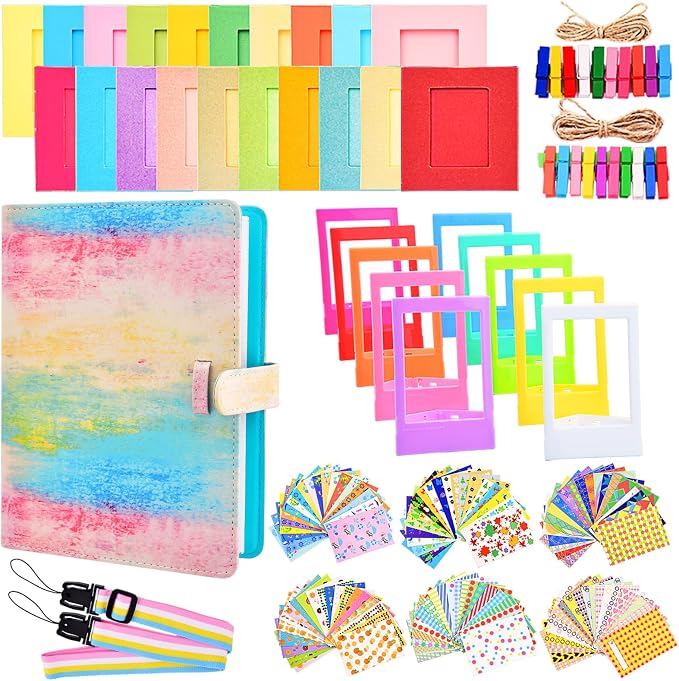 Sunmns Accessories Bundle Kit Compatible with Fujifilm Instax Mini 13 12 11 9 8 90 70 Instant Camera, Include Album, Film Stickers, Photo Frames, Hanging Frame, Strap (Rainbow) by Sunmns