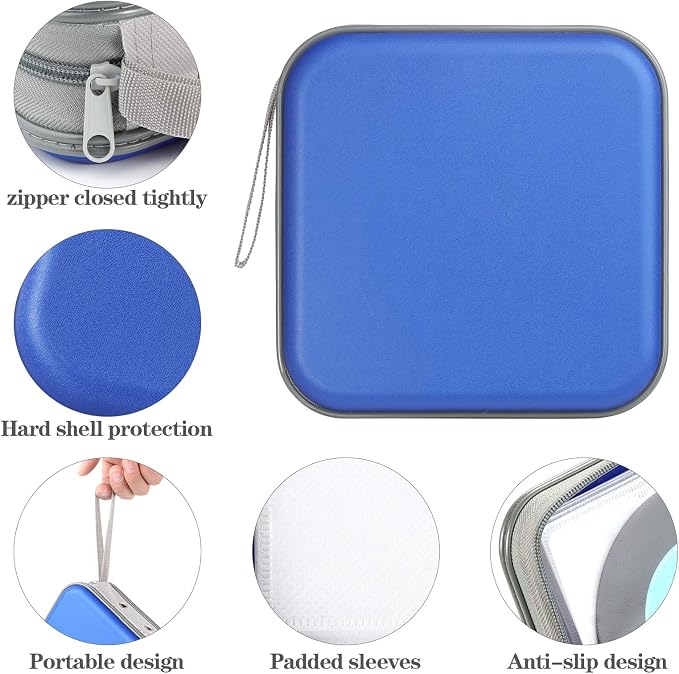 alavisxf xx CD Case, 48 Capacity Hard Plastic Zipper Disc Wallet for Car | Portable Hand Strap, Zipper Closure, Anti-Slip Scratch-Resistant Sleeves, DVD Storage Organizer, for Home Office Travel - Image 2