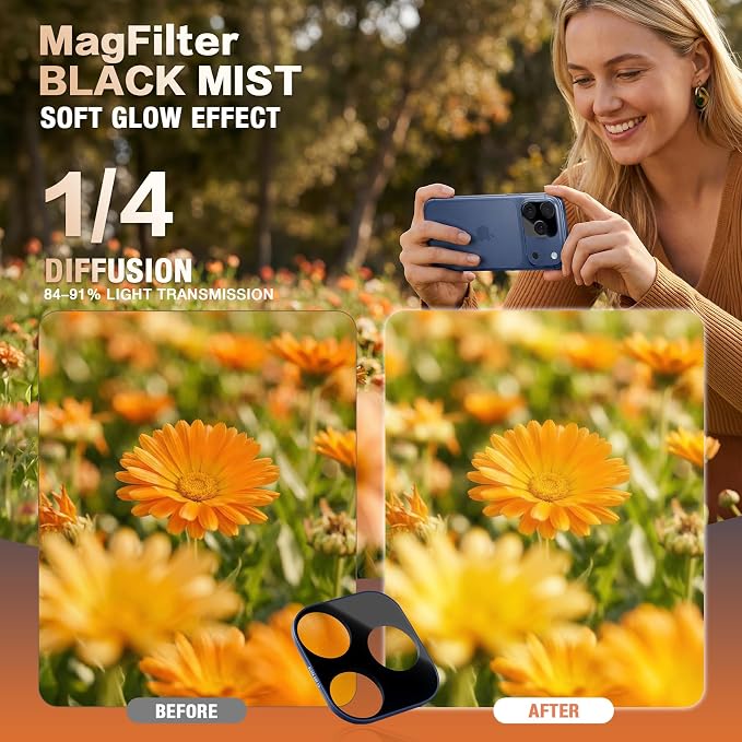 MagFilter Phone Camera Lens Filter Kit for iPhone 17 Pro Max, 2-in-1 Black Mist, Soften Highlights, Minimize Digital Texture, Reduce Reflections, Optimal Glass (17Pro Max, BM Blue) - Image 2