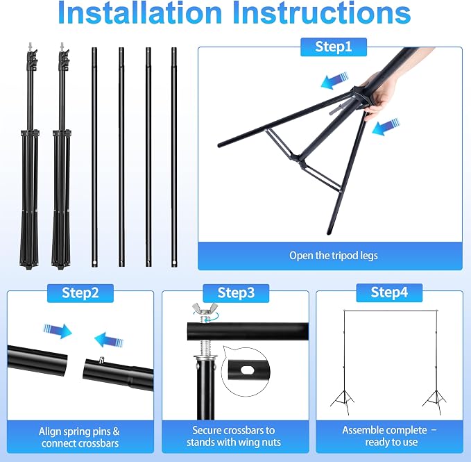 Adjustable Photography Backdrop Stand Kit 10x7ft(W*H)– Photo Studio Background Support with 4 Crossbars, 4 Clamps, 2 Sandbags (with 10 * 7 Feet White Backdrop Curtain) - Image 5