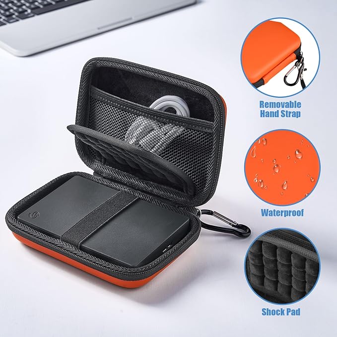 ProCase External Hard Drive Travel Case for 2.5" HDD/SSD -Orange | Fits Seagate Portable, Samsung T9, WD Elements, My Passport, Toshiba Canvio Basics, 1TB-5TB Drives, USB 3.0 HDD/SSD Storage - Image 2