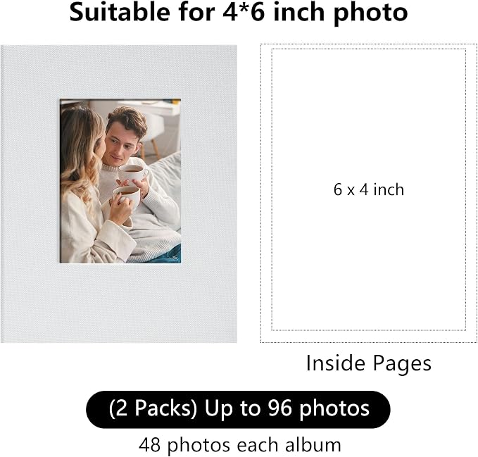 Small 4x6 Photo Album 24 Pockets Linen Cover White 2 Pack | Linen Cover, Front Window, Portable Mini Picture Book, Travel Wedding Memories - Image 2