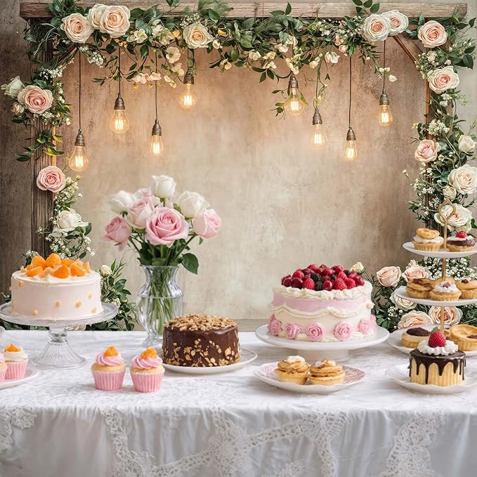 9x6ft Country Wedding Photography Backdrop Floral Rustic Roses Farmhouse Wooden Door Backdrop Pink Flower Birthday Baby Shower Wedding Bridal Party Banner Photo Booth Props Anniversary Background - Image 5