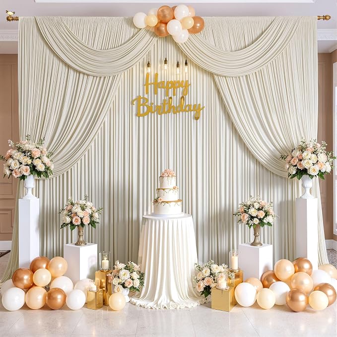 30ftx10ft Wrinkle Free Beige Backdrop Curtains for Parties, Silky Polyester Photo Backdrop Drapes 6 Panels 5x10ft Back Drop Cloth for Wedding Birthday Baby Shower Photography Background - Image 6