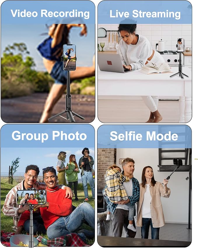 Selfie Stick Tripod with Remote Aluminum Alloy Phone Tripod Bluetooth Remote and 270°Rotation Stand Compatible with iPhone and Android Phone - Image 8