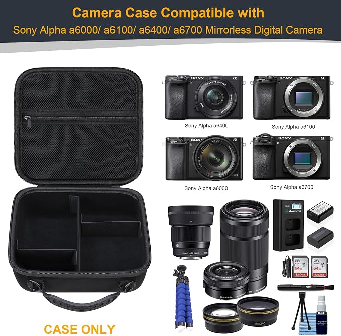 RAIALL Case for Sony Alpha ZV-E10/a6000/a6400/a6700/7 II IV Camera, Black | for a6100/a6600/ZV-E10 II/ZV E1 Mirrorless Digital Camera and Lens, Hard Travel Bag with a Shoulder Strap and 3 Dividers - Image 3