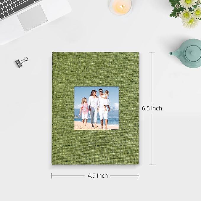Mublalbum 2 Pack Small Photo Album 4x6, 52 Pockets, Linen Cover,Green | Linen Cover with Display Window, 52 Vertical Pockets, Portable Mini Picture Book for Artwork Postcards, Picture Storage - Image 2