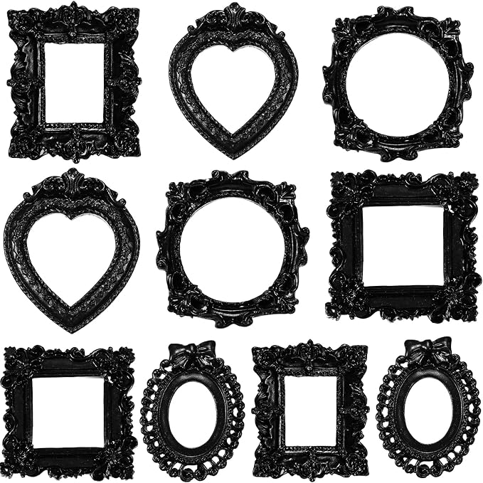 Vicenpal 10 Pcs Black Mini Vintage Picture Frames Bulk | Small Vintage Photo Frames, Antique, Resin, Baroque, Ornate, Cute Wallet Size, for DIY Jewelry Gifts Christmas Wedding Decor by Vicenpal
