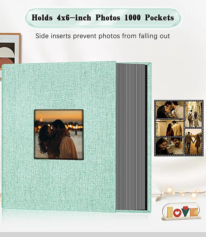 Ejblfe Photo Album 4x6,Linen Cover Slide-in Photo Album Book Can Holds 1000 4x6 Photos with 100 Black Sheets for Family,Wedding,Baby and Holiday Pictures (Turquoise) - Image 3