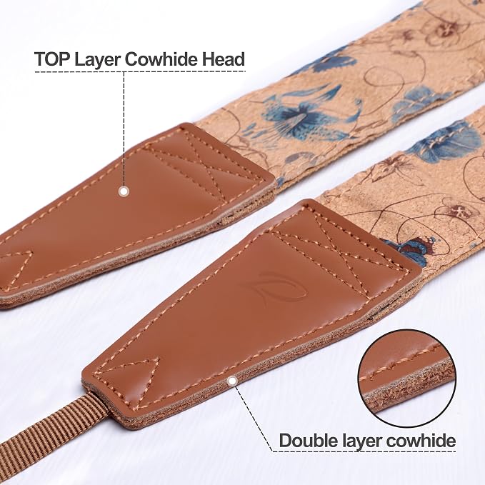 Padwa Lifestyle Cork Camera Strap - 2" Top Layer Cowhide Head Camera Straps for Photographers,Natural Log Crackle Art Print Style,Soft Chamois Velvet Padded Strap Quick Release fits All Cameras - Image 2