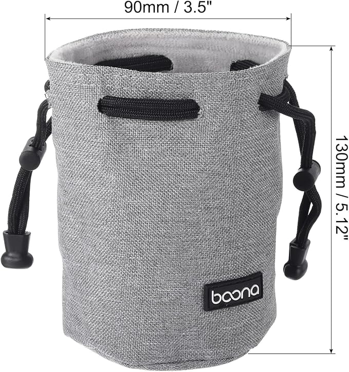 PATIKIL Soft Drawstring Lens Case, Lens Pouch Bag with Cotton Pad, Grey - Image 2