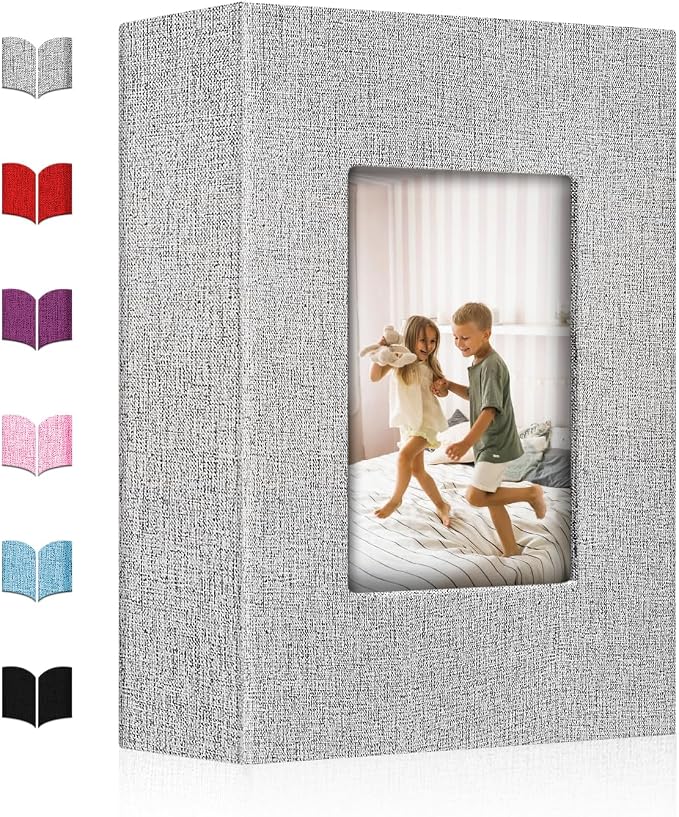 Photo Album 4x6,Linen Cover Slide-in Photo Album Book Can Holds 200 4x6 Photos with 50 Black Sheets for Baby Family Pictures Artwork or Postcards Storage (Gray) by EJBLFEPremiumPhotoAlbums