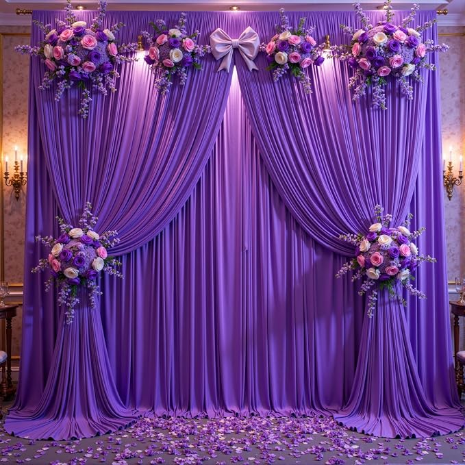 10 Panels Purple Backdrop Curtains for Wedding Party Wrinkle Free Backdrops Curtain Drapes Fabric Decorations Photo Back Drop Cloth for Baby Shower Photography Stage Reception 50ft(W) x 12ft(H) - Image 9