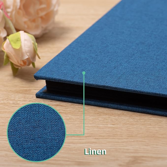 Large Photo Album Self Adhesive for 4x6 8x10 Magnetic Scrapbook Album DIY 60 Black Sticky Pages Linen Cover Photo Album(Blue) - Image 4