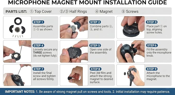 Universal Magnetic CB Radio Microphone Mount, Heavy Duty No-Drill Two-Way Radio Mic Holder Clip with Adhesive and Neodymium Magnet for Car, Truck, RV, Boat for Motorola Kenwood Midland Mic - Image 4