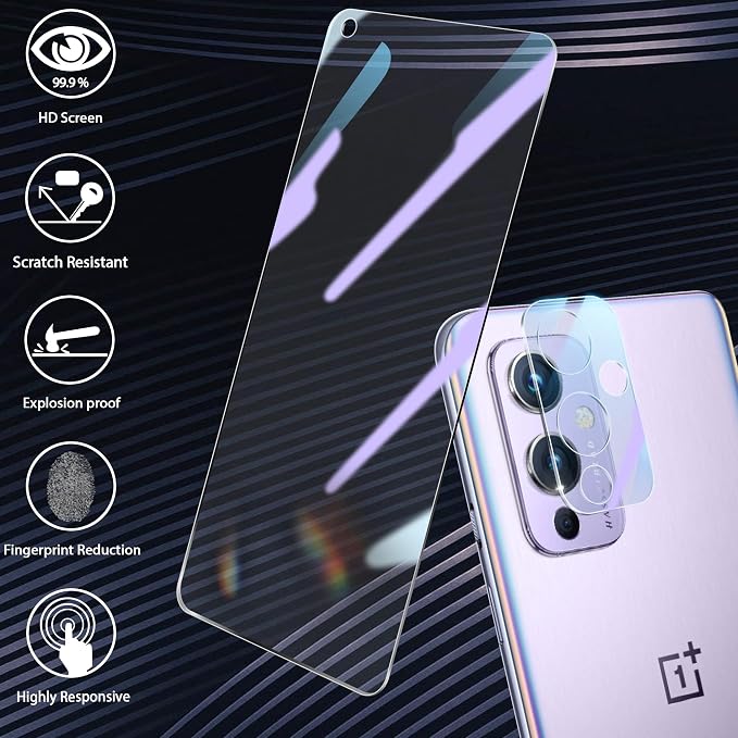 Orzero (2+2) Compatible for OnePlus 9, 2 Pack Tempered Glass Screen Protector + 2 Pack Glass Compound Acrylic Camera Lens Protector Anti-Scratch High Definition - Image 3
