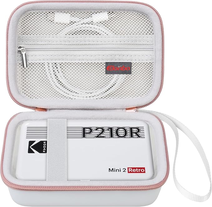 Elonbo Carrying Case for KODAK Mini 2 Retro 2x3 Portable Photo Printer | Bluetooth Smartphone Instant Color Printer Hard Travel Protective Bag, Mesh Pocket fits Cartridge Photo Paper Sheets, White by Elonbo