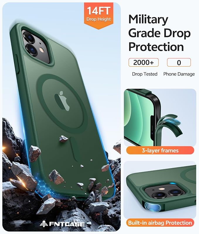 FNTCASE for iPhone 13/12 Mini Case, Fit for Magsafe, Translucent Matte Back | Magnetic Phone Cases, 14FT Military Grade Drop Protection, Slim Shockproof Protective Cover, Green - Image 5