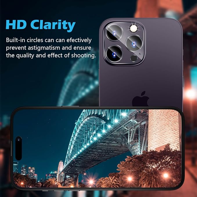 imluckies [3 Pack Camera Lens Protector for iPhone 14 Pro / 16 Pro & iPhone 14 Pro Max / 16 Pro Max, 9H Tempered Glass Film with Anti-Flash Ring, HD Clear, Scratch Resistant, Case Friendly - Image 5
