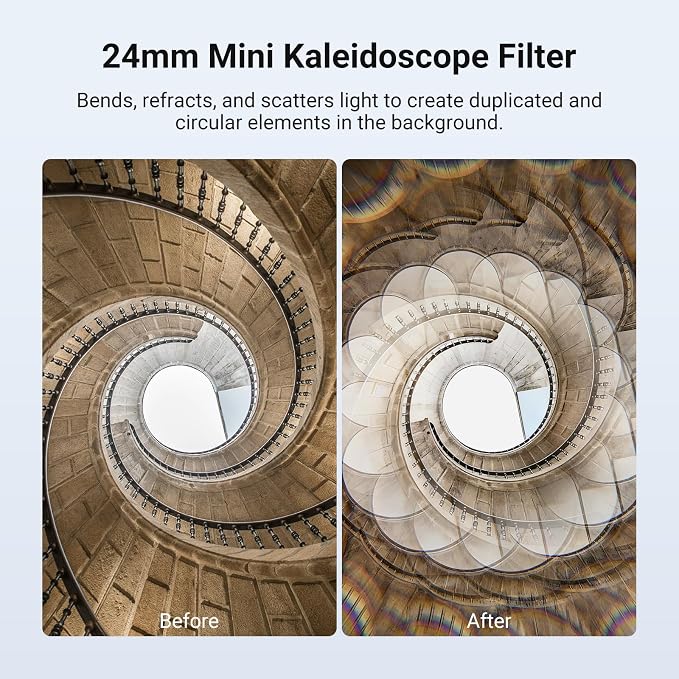 NEEWER 24mm Kaleidoscope Filter with Phone Clip, K9 Crystal Glass Prism Effect Filter for 17mm Threaded Lens Backplate, Phone Cage, Case Compatible with iPhone Android Samsung, FL-102 - Image 3