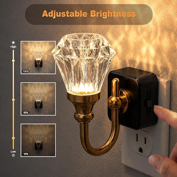 JandCase Night Light, Night Lights Plug into Wall, Crystal LED Nightlight | 0-100 LM Dimmable Nightlights, Dusk to Dawn Sensor, 1W Vintage Rotatable Nite Light for Bathroom Hallway Decor, 1 Pack - Image 2