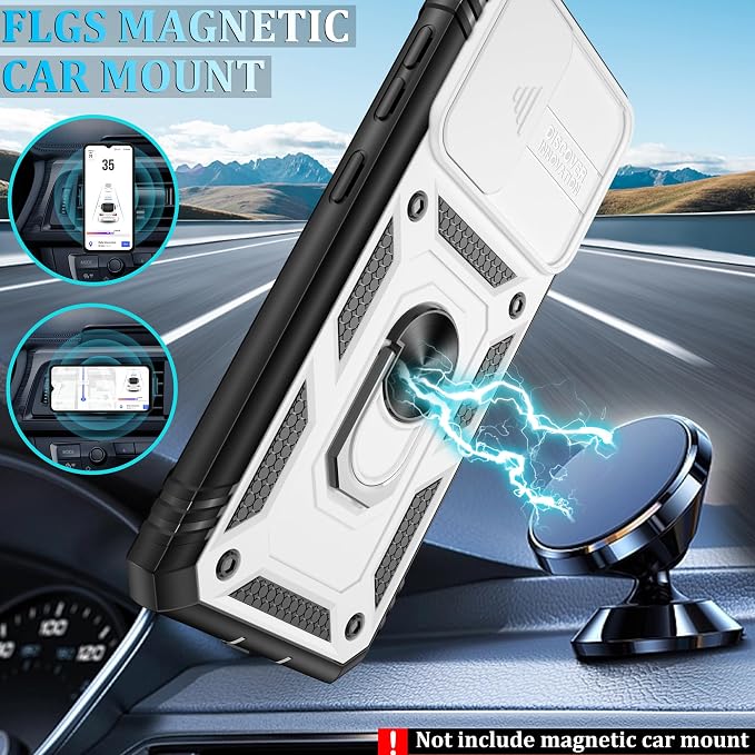 Gritup for Samsung Galaxy S21 FE 5G Case with 2PCS Screen Protector, Build in 360° Rotating Ring Kickstand, Military Grade Protective Case for S21 FE Phone, White+Black - Image 6