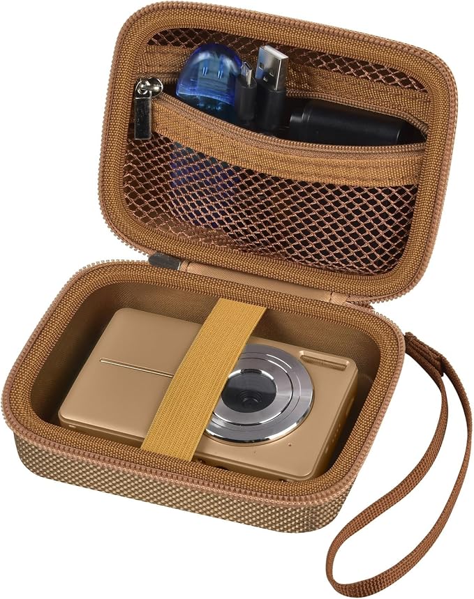 ALKOO Digital Camera Case for CAMKORY/Pouch for KODAK Pixpro, Dark Brown | for Lecran/for VAHOIALD Point and Shoot Camera, Hard Carrying Case with Mesh Pocket, Compact for Vlogging, Travel and Storage by ALKOO
