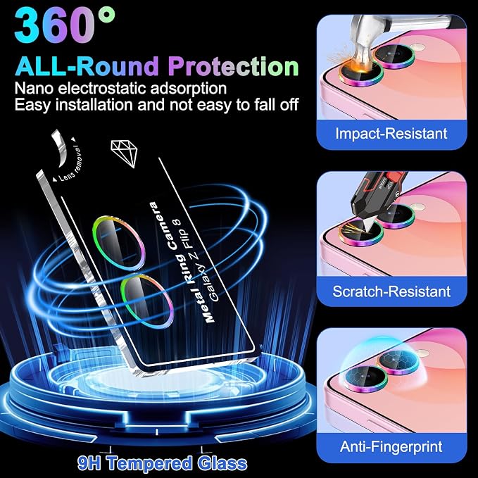 Meshine for Samsung Galaxy Z Flip 8 Camera Lens Protector,Scratch Proof,Strong Adsorption,9H Hardness with Metal Ring Camera Cover,Ultra Thin Case Friendly,Accessories Lens Protector,Colorful - Image 3