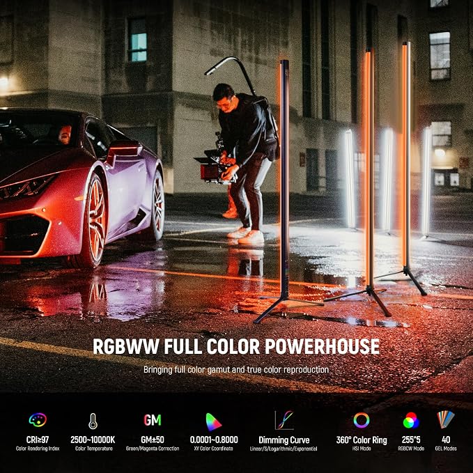 NEEWER TL120C RGB Tube Light, 42W Full Color RGBWW Photography LED Video Light Wand Stick with APP/2.4G/DMX Control, 7 Pixel Effects/18 Scenes, 2500K-10000K CRI97+ TLCI98+, 6000mAh Battery | Video Light Wand Stick, APP/2.4G/DMX Control, 7 Pixel Effects... - Image 3