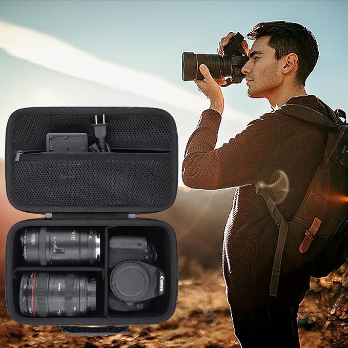 khanka Camera Case for Canon EOS Rebel R6V/T7/T100/T6/R50/R100 | /R5/R7/R8/R6 Mark II/SL3 DSLR Camera,Travel Carrying Case for Canon EOS Rebel Camera and 18-55mm/18-45mm Lens(Case Only) - Image 9