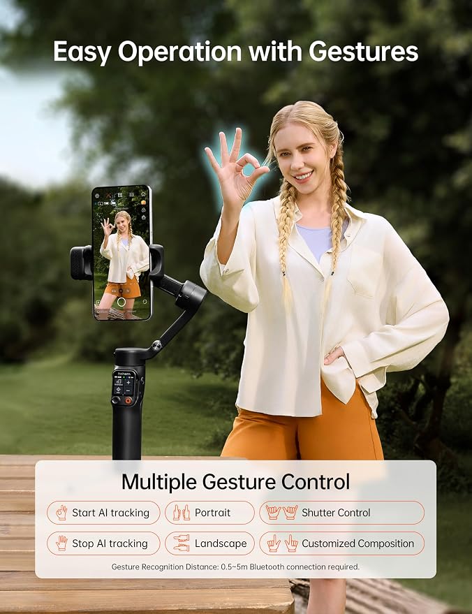 Hohem iSteady V3 Ultra iPhone Gimbal Black, AI Tracker RGB Touch Remote, Extension Rod Tripod Video Stabilizer - Image 8