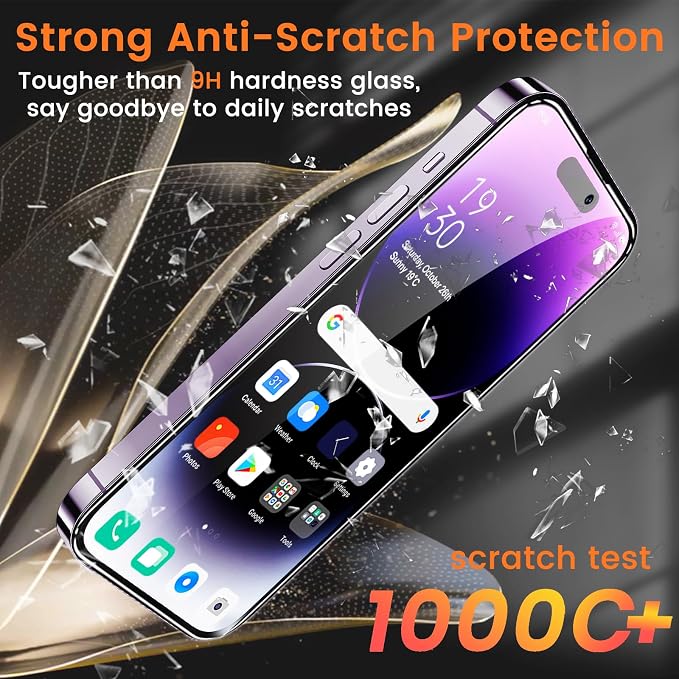 Lesakit 3+3 Pack Privacy Screen Protector for iPhone 14 Pro Max 6.7-Inch with 3 Pack Camera Lens Protector, Anti Spy Tempered Glass Film 9H Hardness Bubble Free Case Friendly - Image 4