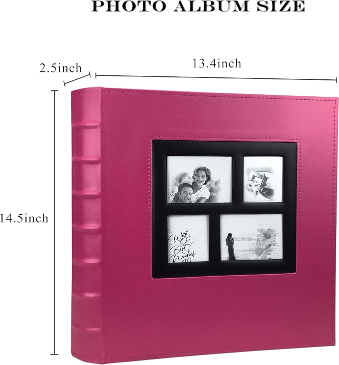 RECUTMS Photo Album 4x6 600 Photos Large Capacity Leather Family Album Pink | Black Pages, Horizontal and Vertical Pockets, Wedding PhotoBook with Front Window, Anniversary Baby Memory Book, Travel Gifts - Image 2