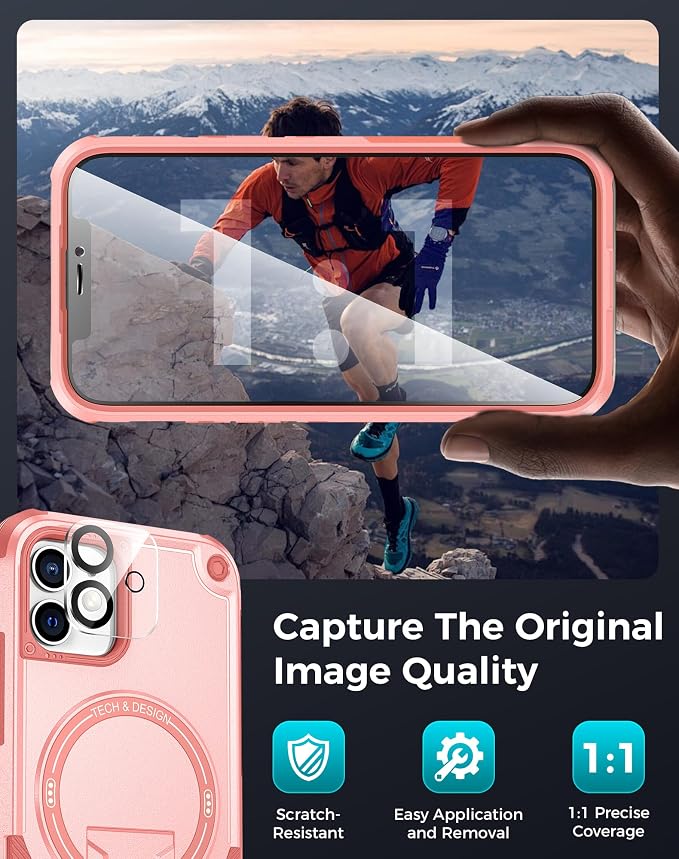 Goton 3 in 1 for iPhone 12 Case with Privacy Screen Protector Pink | Glass Camera Lens Protector,Compatible for MagSafe,Invisible Kickstand, Shockproof Phone Cover for iPhone12 - Image 7