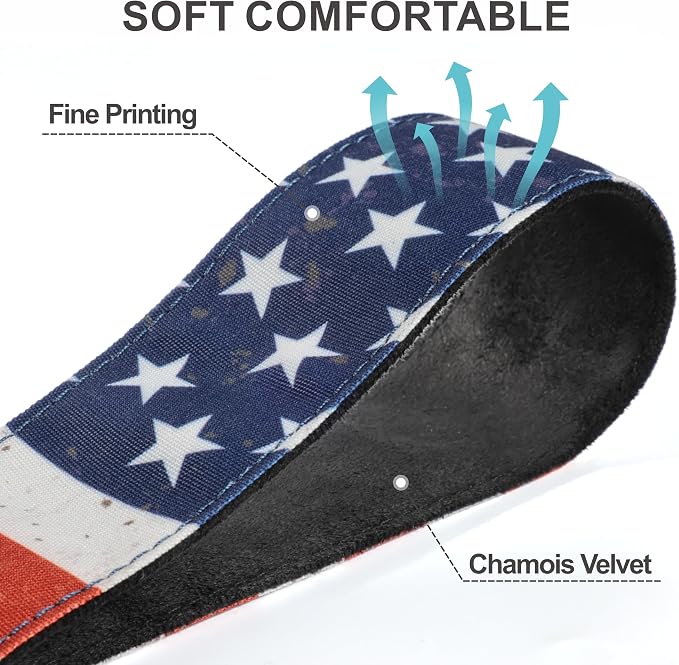 Padwa Lifestyle American Flag Print Camera Strap - 2" Full Grain Leather Ends, Vintage Flag Pattern Camera Straps for Photographers, Soft Chamois Velvet Padded Strap Quick Release fits All Cameras - Image 3