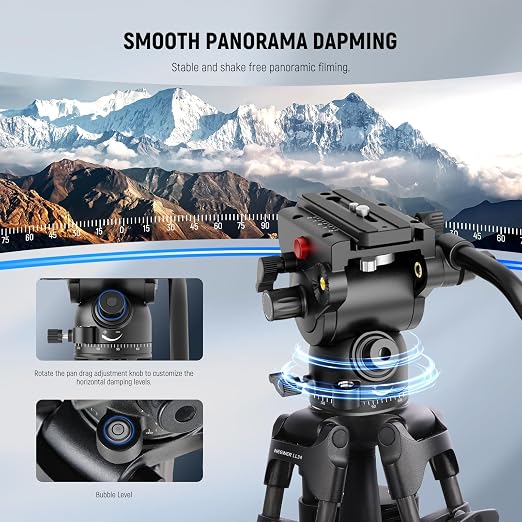NEEWER LL34 78" Video Camera Tripod One Step Quick Release with Adjustable Damping Fluid Head, Heavy Duty Carbon Fiber Tripod with Dual Mode QR Plate, Max Load 22lb - Image 4