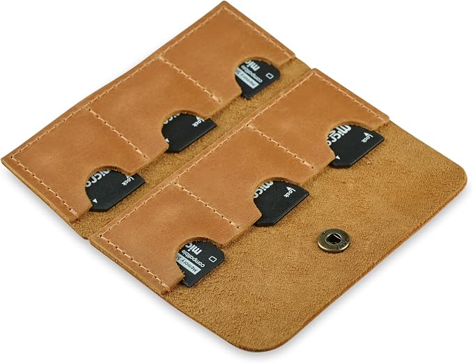 Leather SD/Micro SD Card Holder & Organizer, Storage Case, Travel Memory Card Cover (Vintage Brown) - Image 3