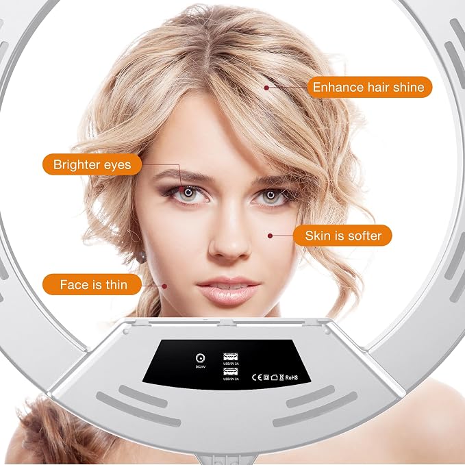 MACTREM White 22" Ring Light for iPad iPhone with 75" Tripod Stand Barber | LCDisplay,2 Usb Ports, Fits Ipad/Tablet 12.9", 2600k-6500k Color Temperature, For Barber/Tattoo Tiktok Video Recording Vlog - Image 4